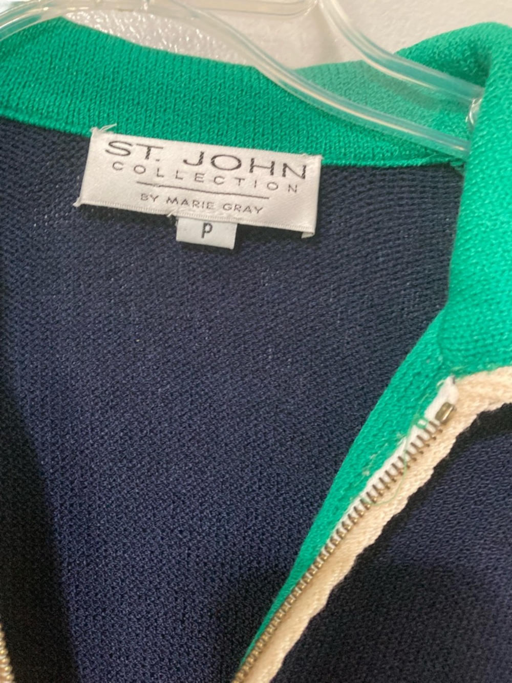 St. John Navy and Green Zip-Front Knit Jacket - Picture 3 of 3